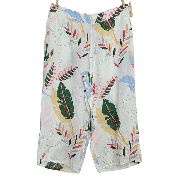 Womens Cynthia Rowley 100% Linen Pants Size 2X Cropped Floral Hawaiian Aloha - Picture 1 of 6